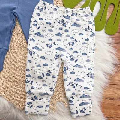 Kit 3 Calças - Little Dino, Azul Jeans e Aviãozinho - Off White e Azul Jeans